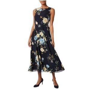 HOBBS‎ LONDON CARLY MIDI FLORAL DRESS Navy Sleeveless Tea Brunch Wedding Women 4